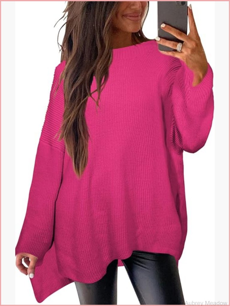 Oversized Batwing Chunky Knit Pullover Sweater With Side Slits